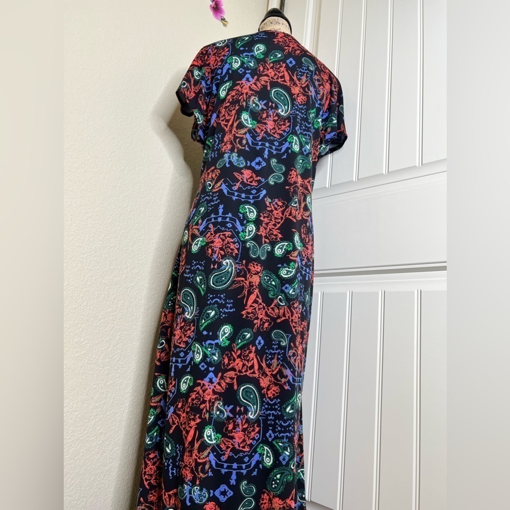 LuLaRoe Discontinued Black with Multicolor Floral Print Ana Dress Size Large - Picture 8 of 9